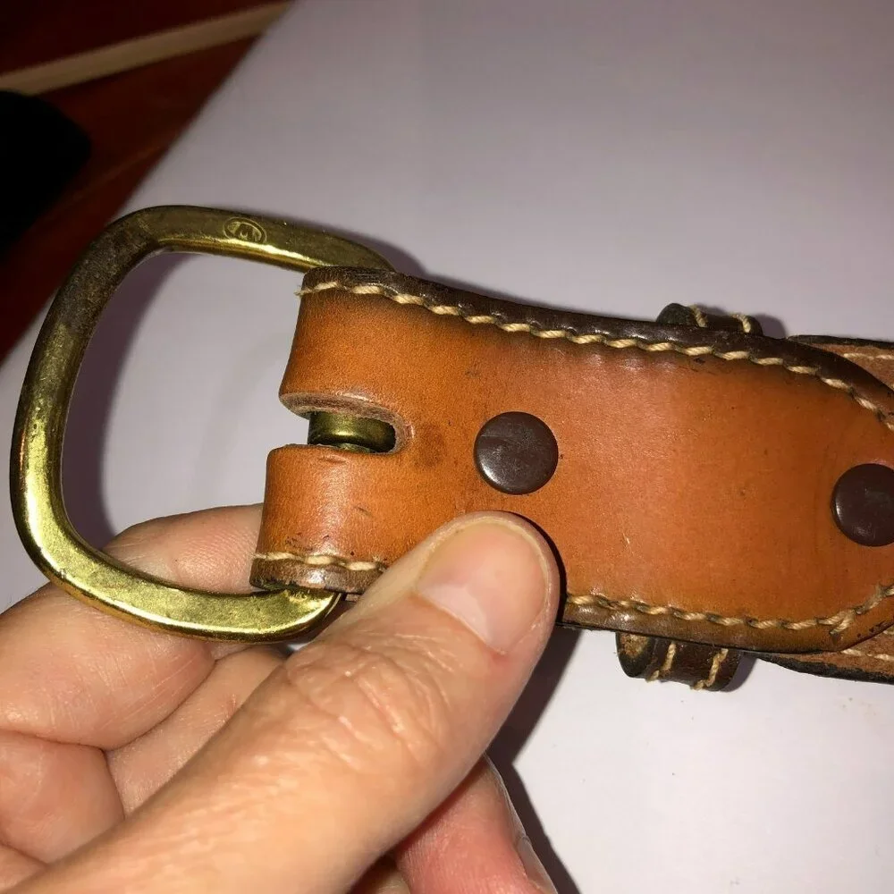 Vintage Big John Belt Tooled Full Grain Brown Saddle Leather Brass Buckle Sz 36